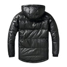 Women's Hooded Lambskin Leather Black Puffer Jacket (Back)