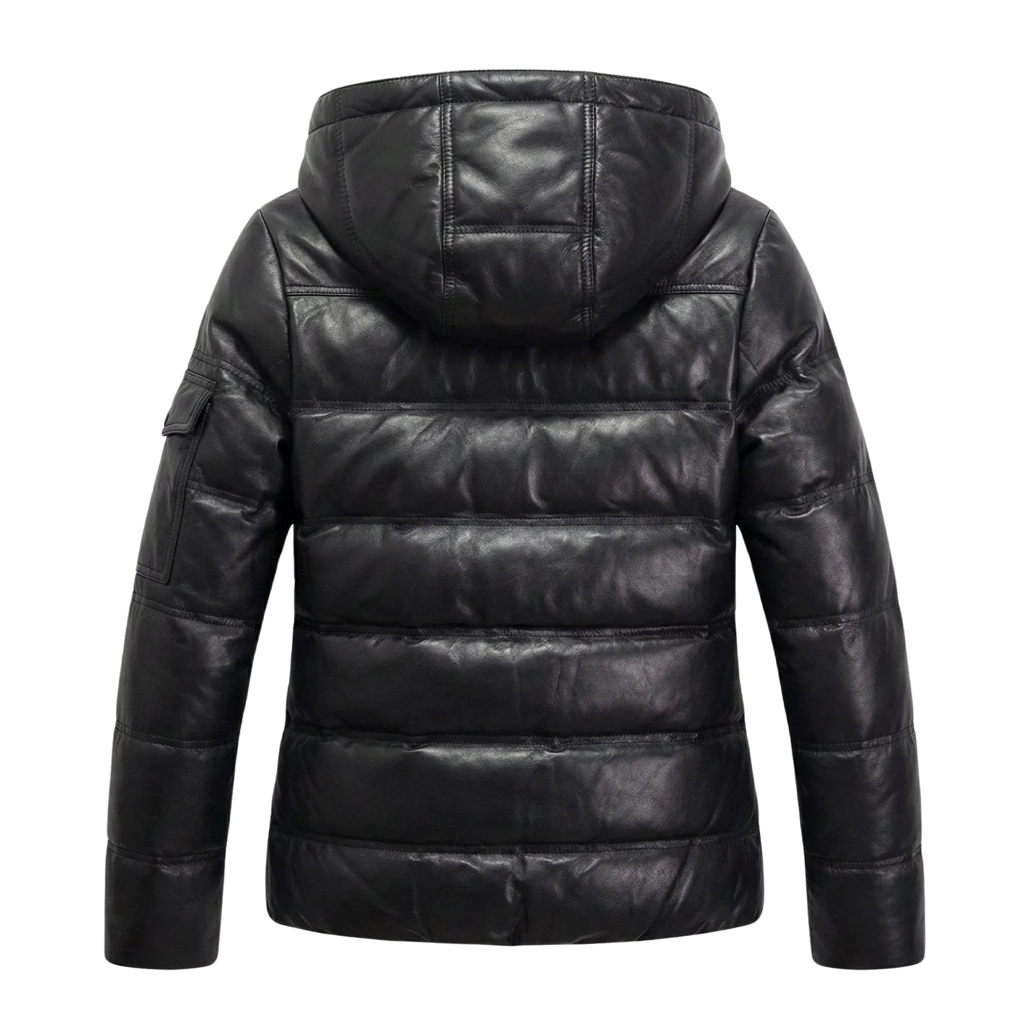 Women's Hooded Quilted Puffer Design Black Puffer Jacket (Back)