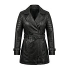 Women's Long Biker Zipper Detail Black Trench Coat
