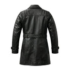 Women's Long Biker Zipper Detail Black Trench Coat (Back)
