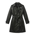 Women's Long Double-breasted front Black Trench Coat