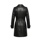 Women's Long Double-breasted front Black Trench Coat (Back)