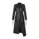 Women's Long Eyelet Embellishments Black Trench Coat