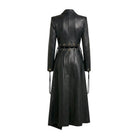 Women's Long Eyelet Embellishments Black Trench Coat (Back)