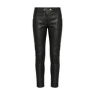 Women’s Mid-Rise Zipper Trim Black Leather Pants