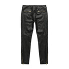 Women’s Mid-Rise Zipper Trim Black Leather Pants (Back)