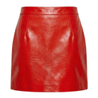 Women’s Mini Slim-Fit Red Lambskin Leather Skirt (Back)