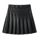 Women's Pleated High Waist Black Mini Leather Skirt