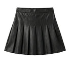 Women's Pleated High Waist Black Mini Leather Skirt (Back)