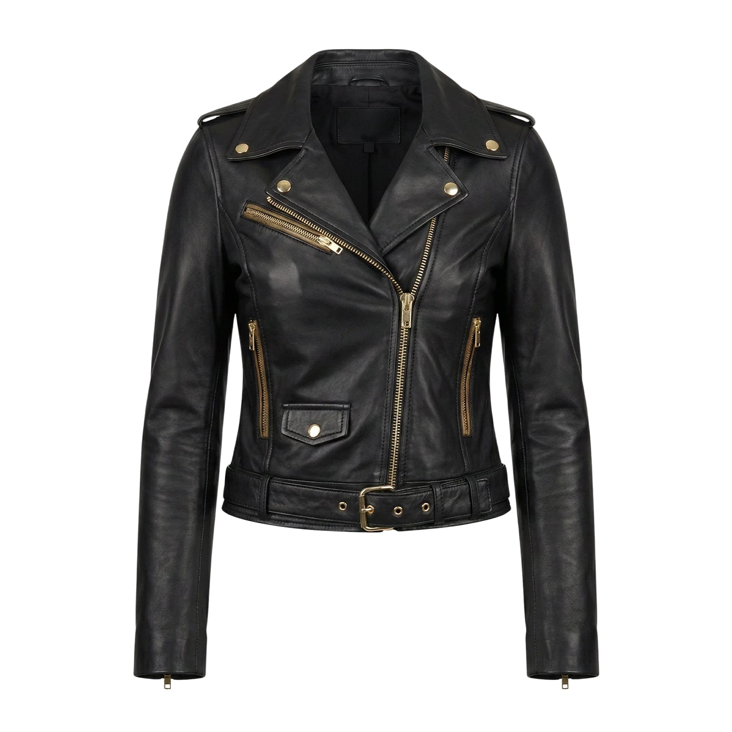 Women's Premium Biker Durable Stitching Leather Black Jacket