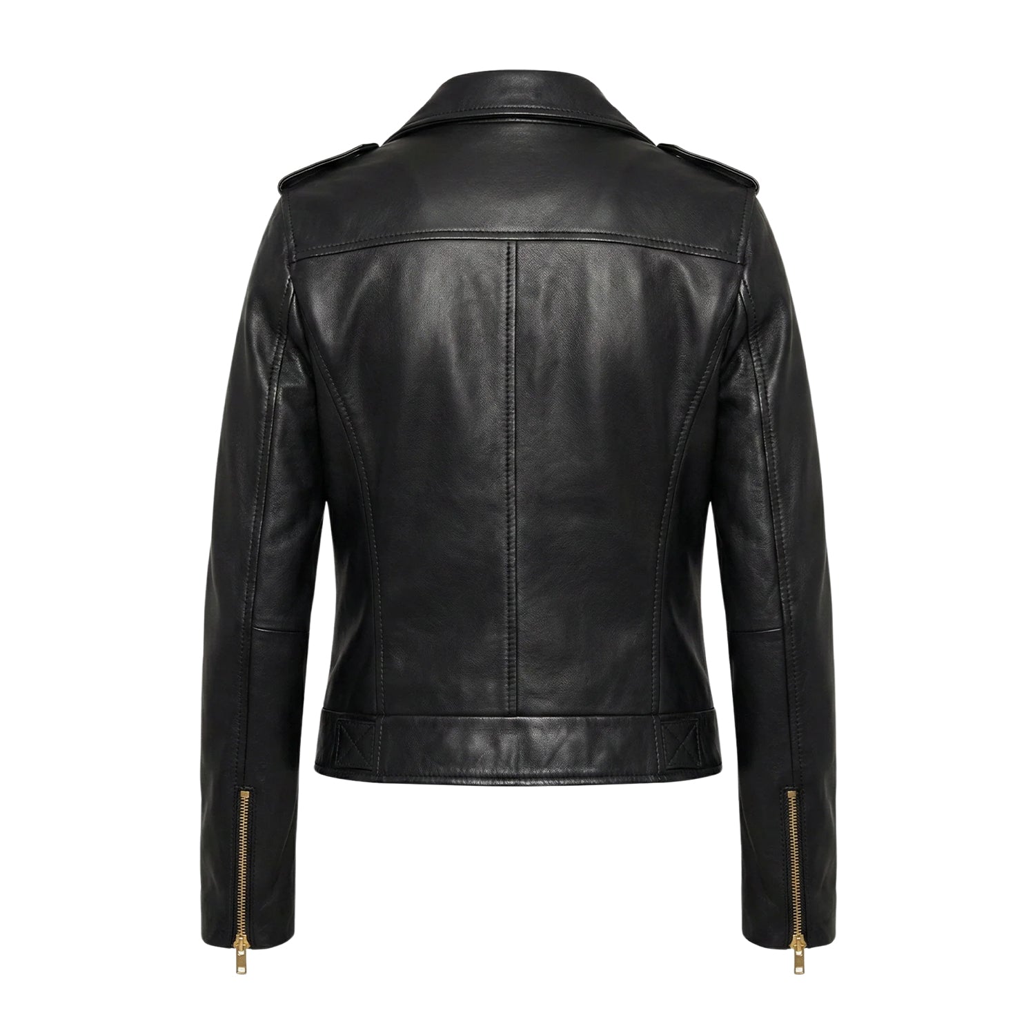 Women's Premium Biker Durable Stitching Leather Black Jacket (Back)
