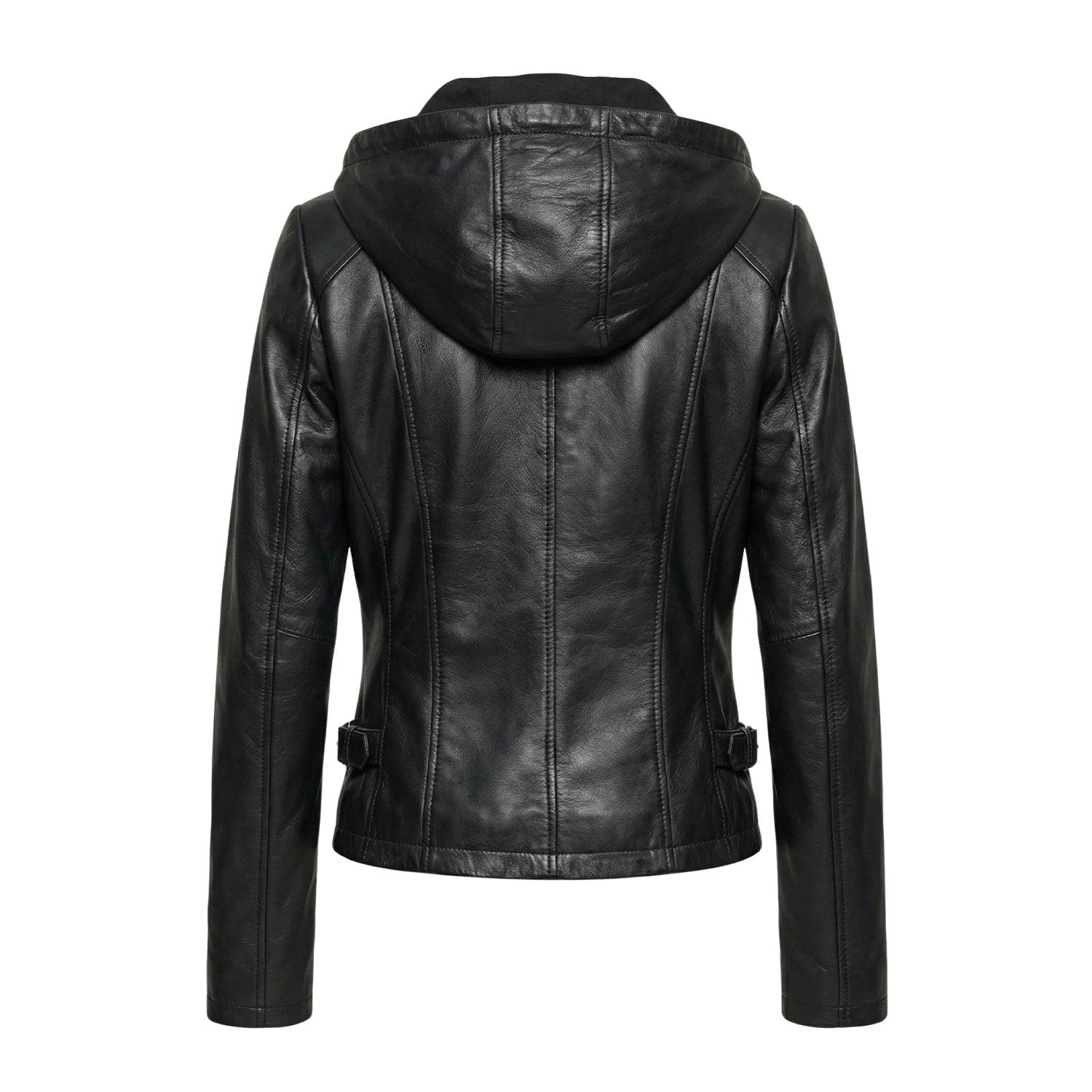 Women's Premium Durable Stitching Leather Biker Black Jacket (Back)