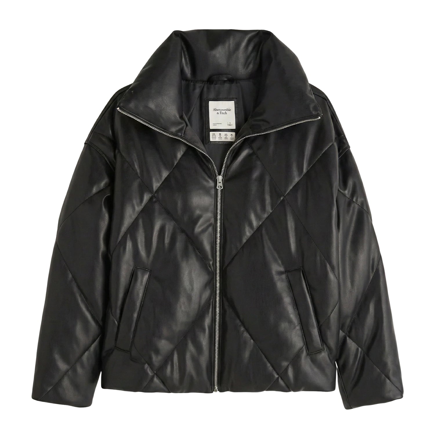 Women's Quilted Diamond Quilting Black Puffer Jacket