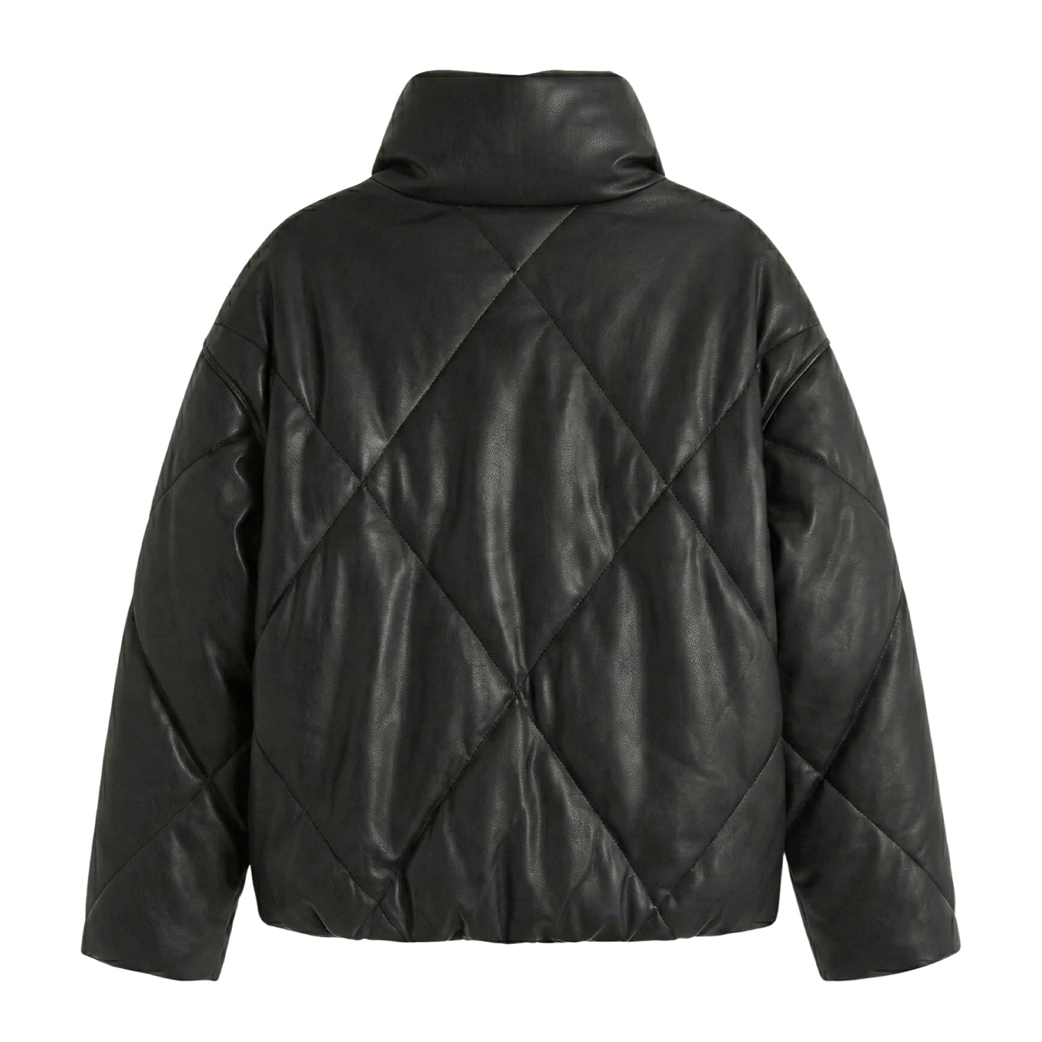 Women's Quilted Diamond Quilting Black Puffer Jacket (Back)