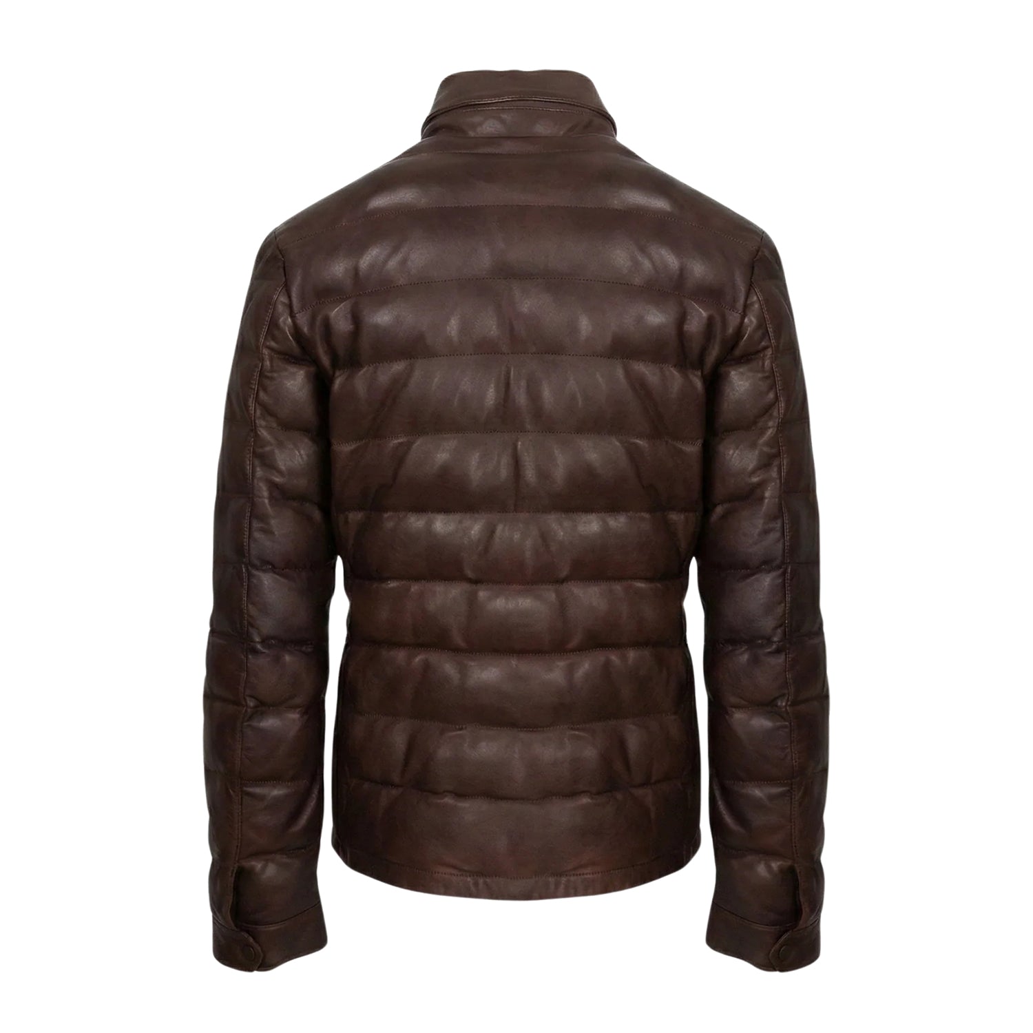 Women's Quilted Handmade Craftsmanship Vintage Dark Brown Puffer Jacket (Back)