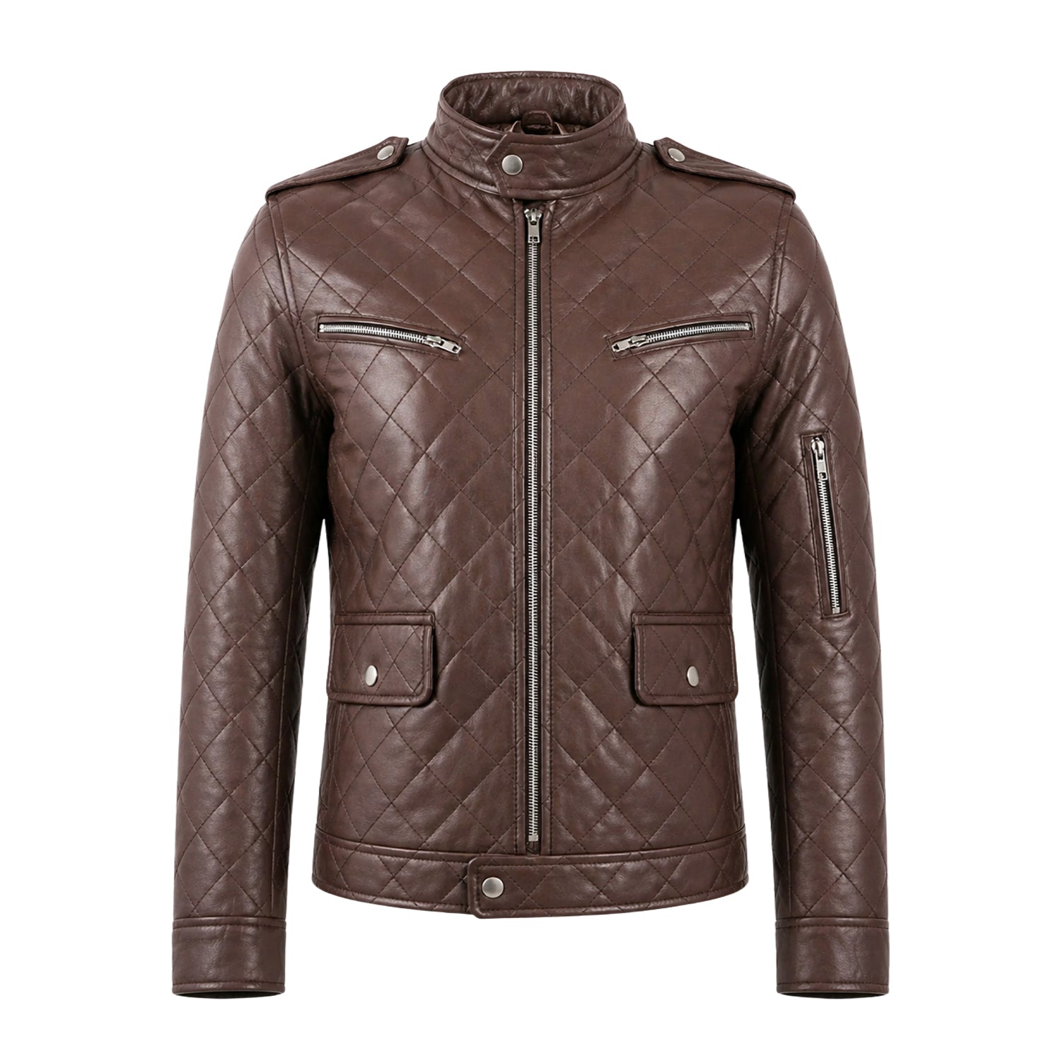 Women's Quilted Quilted Pattern Brown Puffer Jacket
