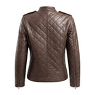 Women's Quilted Quilted Pattern Brown Puffer Jacket (Back)