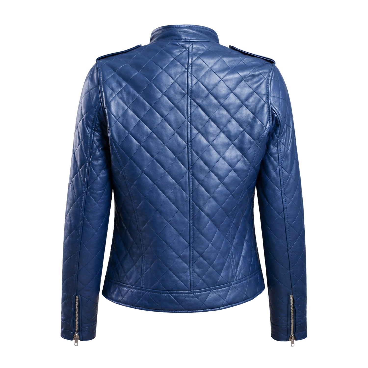 Women's Quilted Quilted Puffer Design Blue Puffer Jacket (Back)
