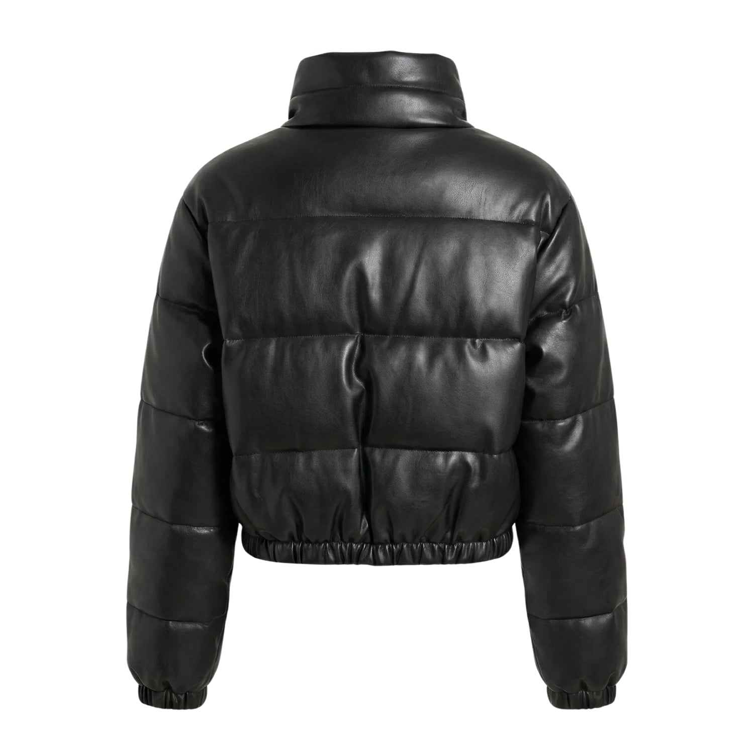 Women's Quilted Sleek Silhouette Black Puffer Jacket (Back)