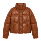 Women's Quilted Vegan Leather Mocha Brown Puffer Jacket
