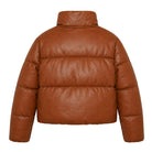 Women's Quilted Vegan Leather Mocha Brown Puffer Jacket (Back)