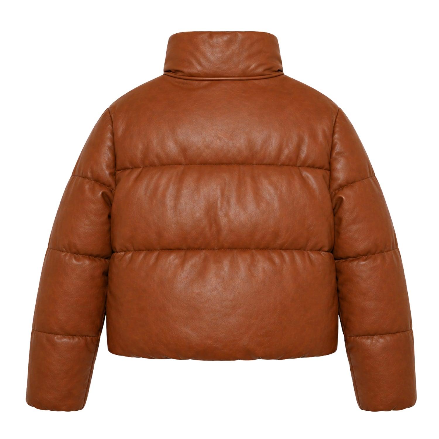 Women's Quilted Vegan Leather Mocha Brown Puffer Jacket (Back)