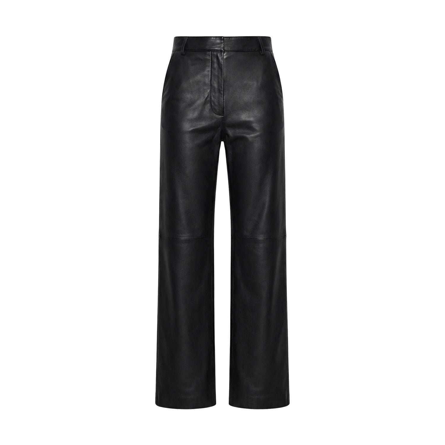 Women’s Straight-Leg Buttery Soft Black Leather Pants