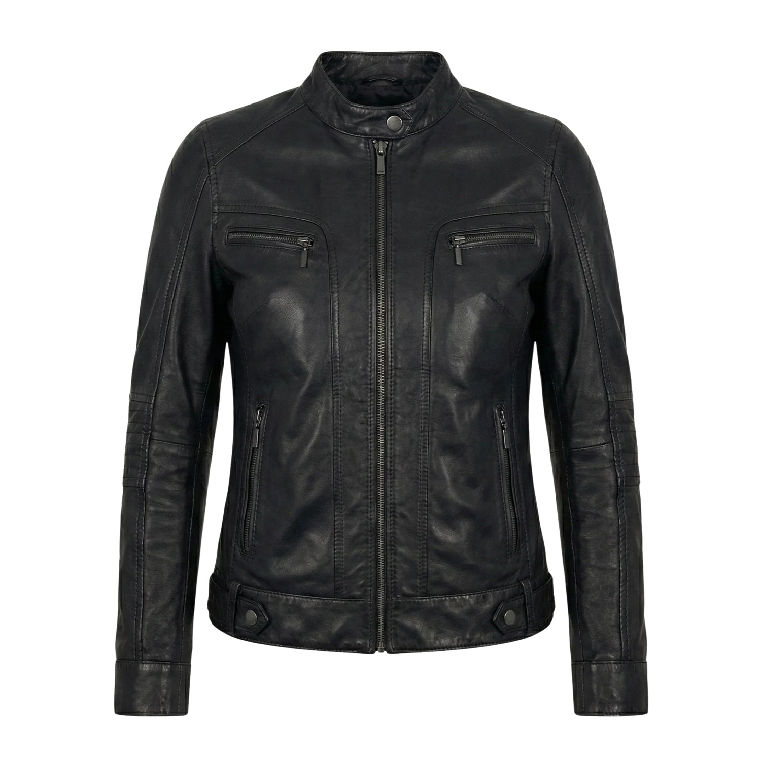 Women's Zip-Up Closure Biker Black Leather Jacket