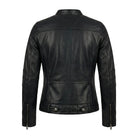 Women's Zip-Up Closure Biker Black Leather Jacket (Back)