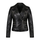 Women' Biker Zip-Up Closure Black Leather Jacket