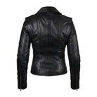 Women' Biker Zip-Up Closure Black Leather Jacket (Back)