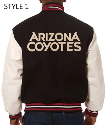 Men Arizona Coyotes Style 1 Black and White Varsity Jacket - NHL
