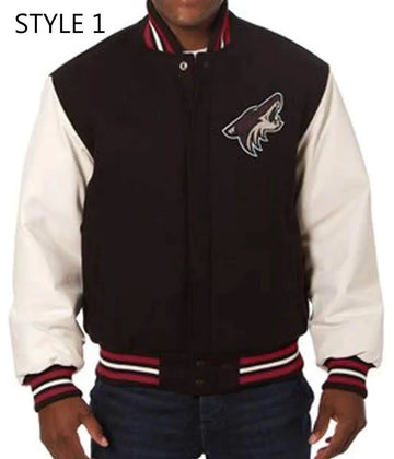 Men Arizona Coyotes Style 1 Black and White Varsity Jacket - NHL