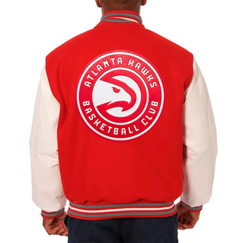 Men Atlanta Hawks Red and White Varsity Jacket - NBA