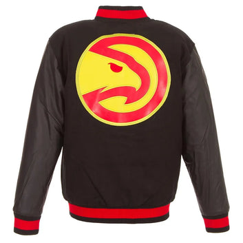Men Atlanta Hawks Varsity Black Wool Leather Jacket - NBA
