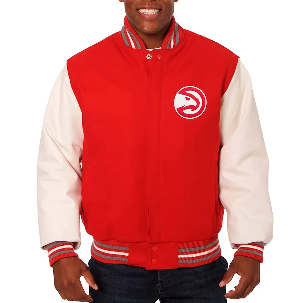 Men Atlanta Hawks Red and White Varsity Jacket - NBA
