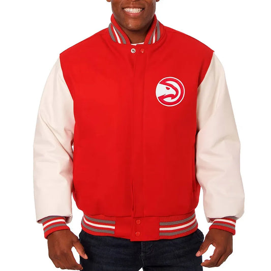 Men Atlanta Hawks Red and White Varsity Jacket - NBA