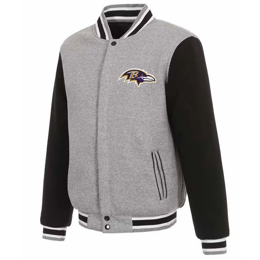 Men Baltimore Ravens Black and Gray Varsity Wool Jacket - NFL