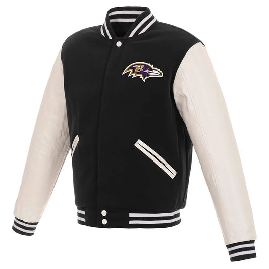 Men Baltimore Ravens Black and White Varsity Jacket - NFL