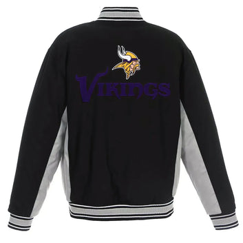 Men Black Gray Minnesota Vikings Varsity Wool Jacket - NFL
