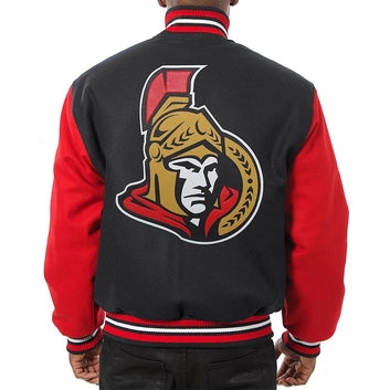 Men Black Red Ottawa Senators Varsity Wool Jacket - NHL