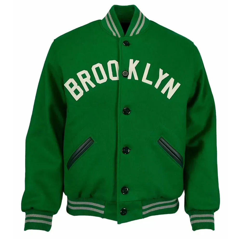 Men Green Brooklyn Nets Varsity Wool Jacket - MLB