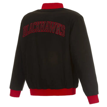 Men Chicago Blackhawks Commemorative Varsity Black Wool Jacket - NHL