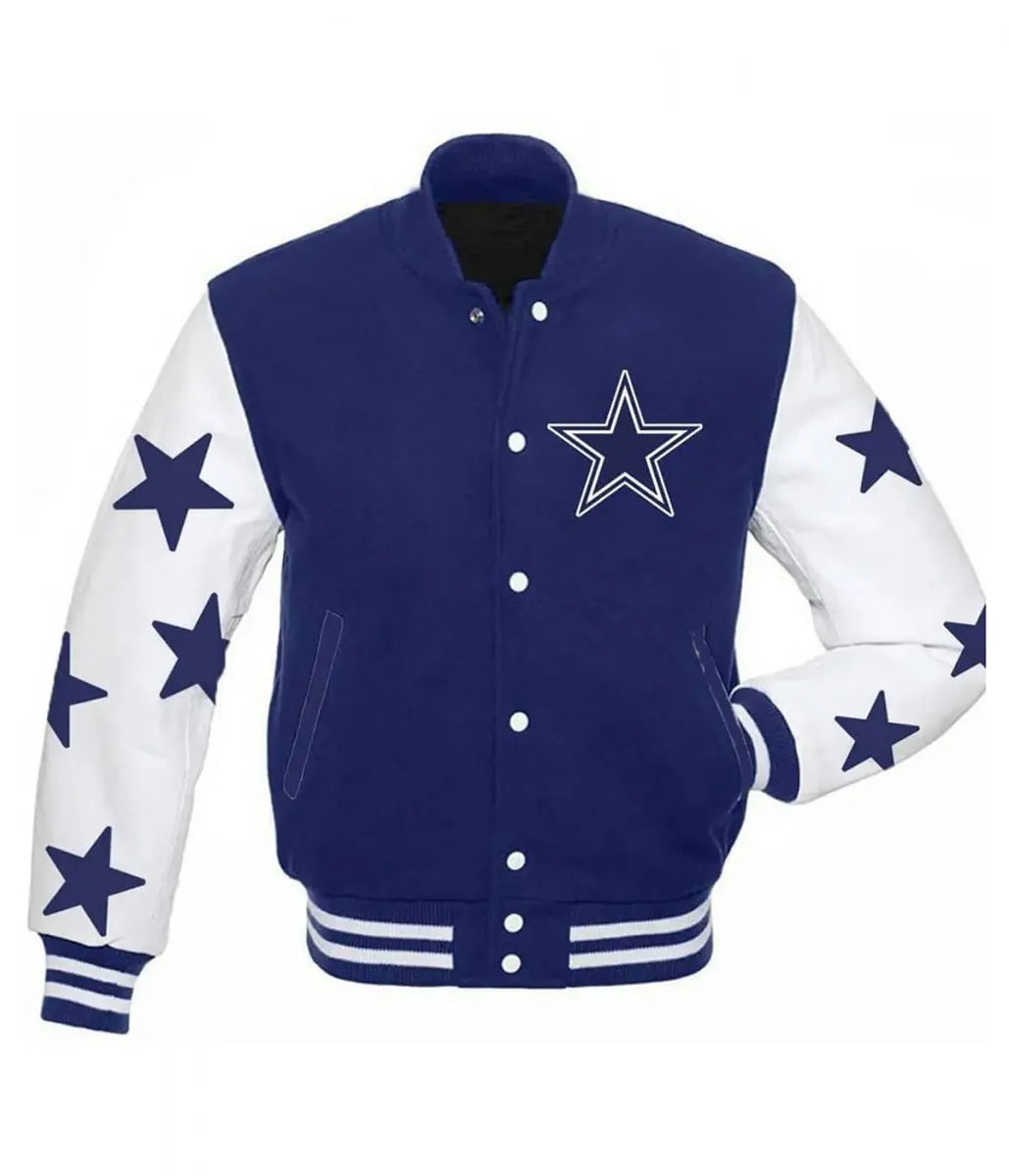 Men Dallas Cowboys Stars Varsity Royal Blue and White Jacket - NFL