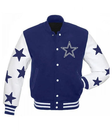 Men Dallas Cowboys Stars Varsity Royal Blue and White Jacket - NFL