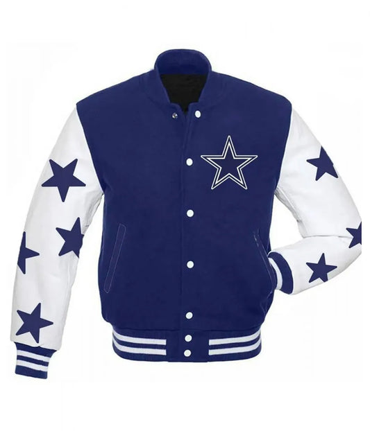 Men Dallas Cowboys Stars Varsity Royal Blue and White Jacket - NFL