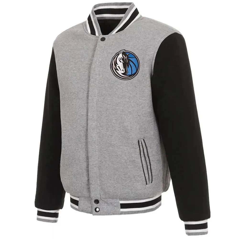 Men Dallas Mavericks Gray and Black Varsity Wool Jacket - NBA