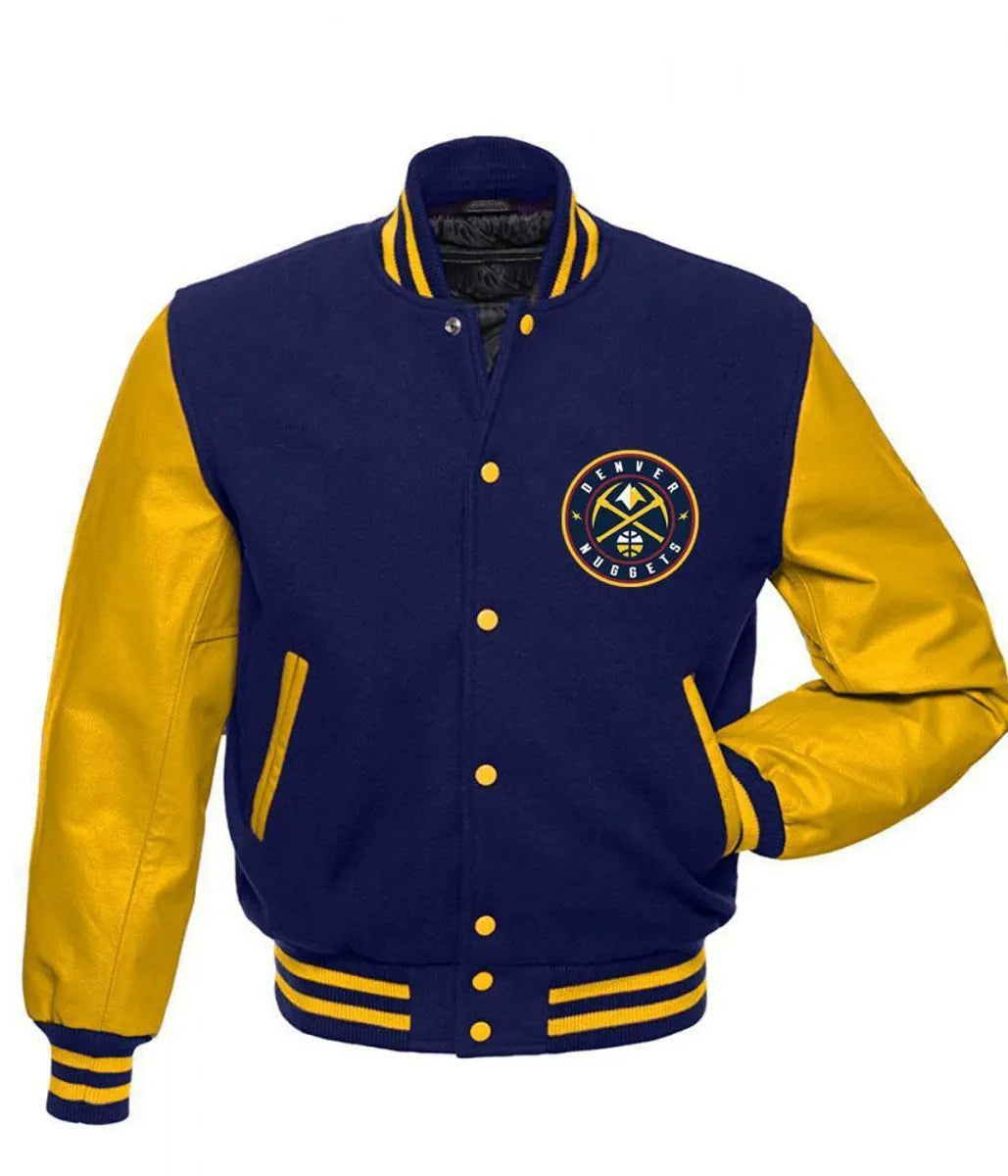 Men Denver Nuggets Letterman Varsity Blue and Yellow Jacket - NBA
