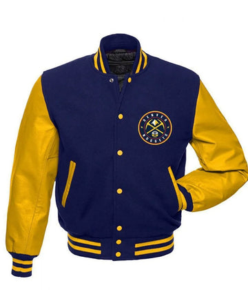 Men Denver Nuggets Letterman Varsity Blue and Yellow Jacket - NBA