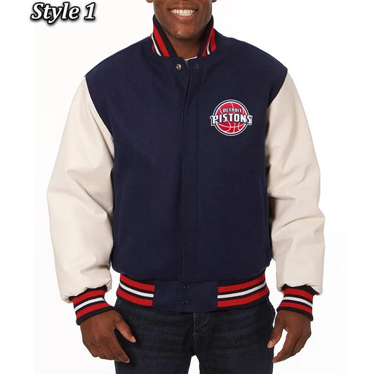 Men Detroit Pistons Style 1 Navy & White Varsity Jacket - NBA